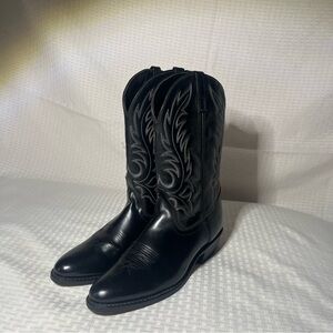 Women Black Leather Cowboy Boots